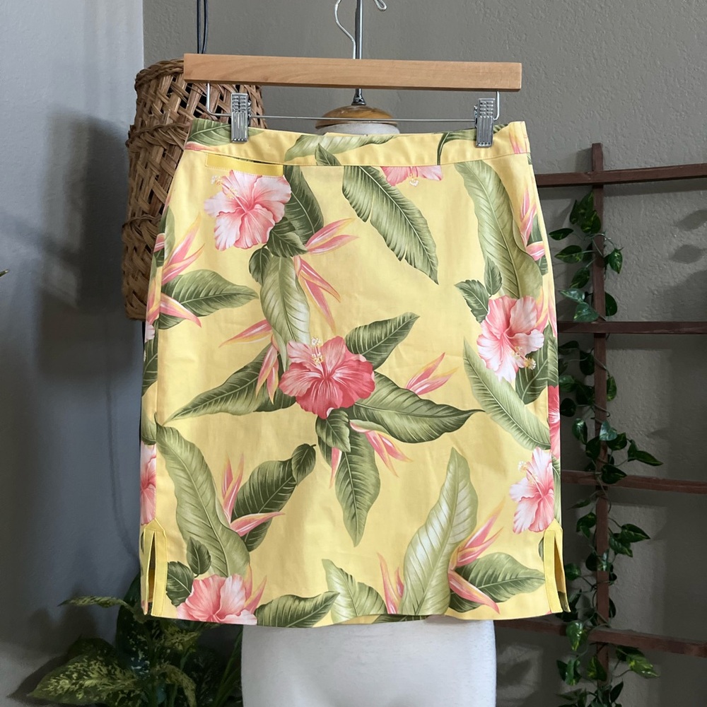 Tommy Bahama Hawaiian Print Skirt Size 4 Yellow Tropical Floral Print